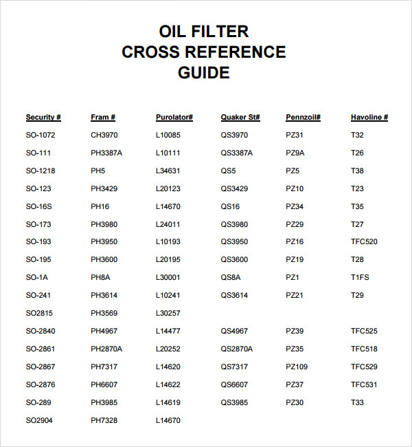 fram filter cross reference guide